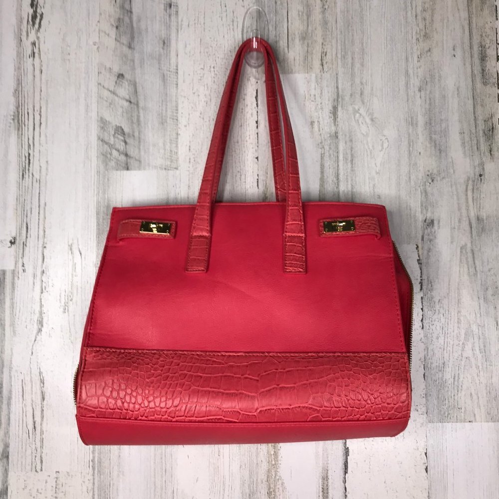 Olivia + Joy coral briefcase style shoulder tote